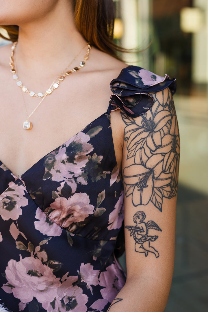 The Ashen Rose Flutter Shoulder Maxi Dress