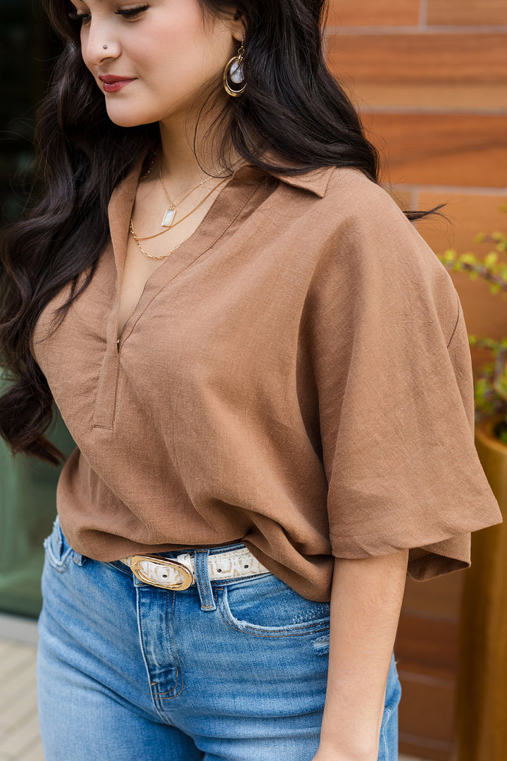 The Brighter Side Linen Collared Top