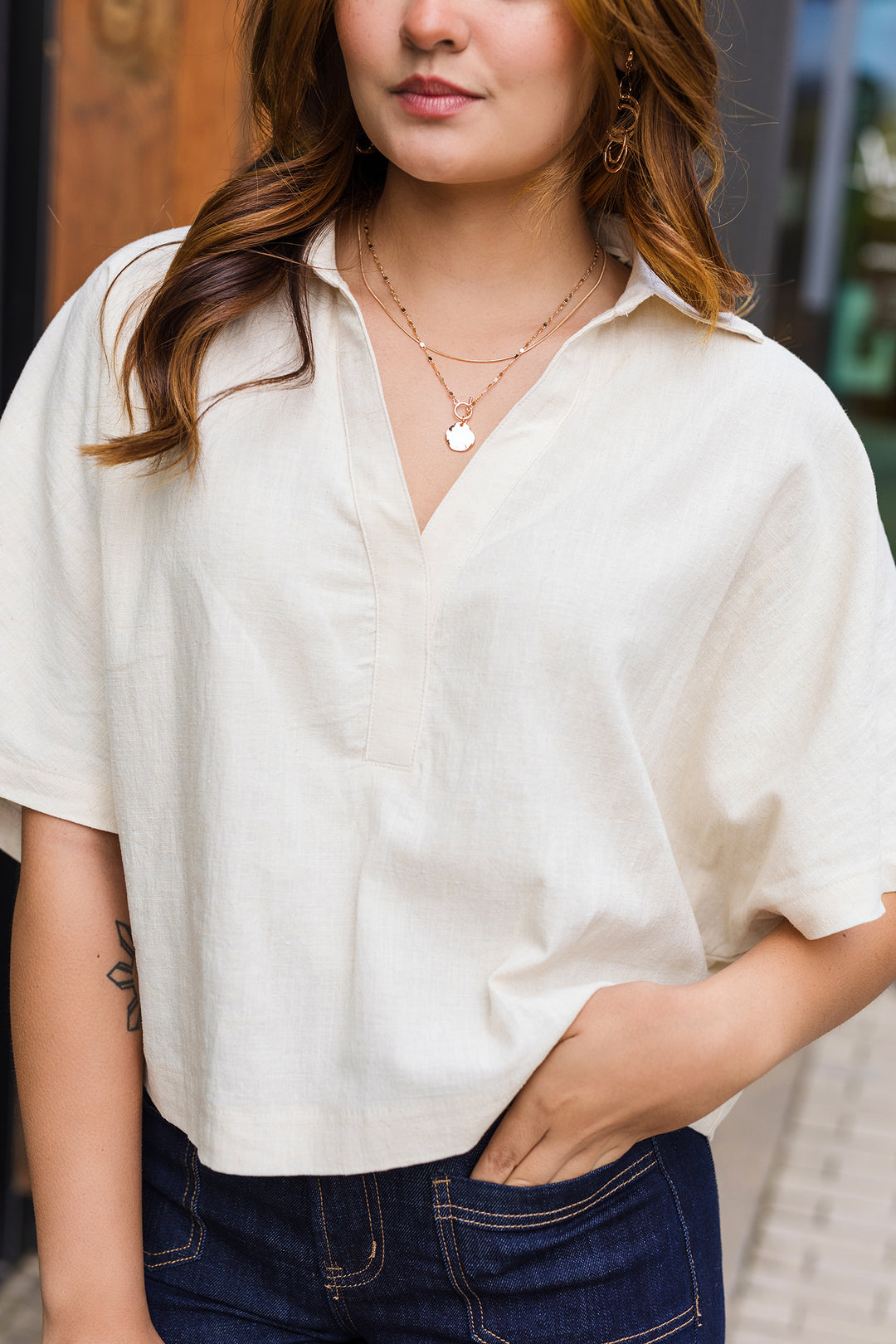 The Brighter Side Linen Collared Top