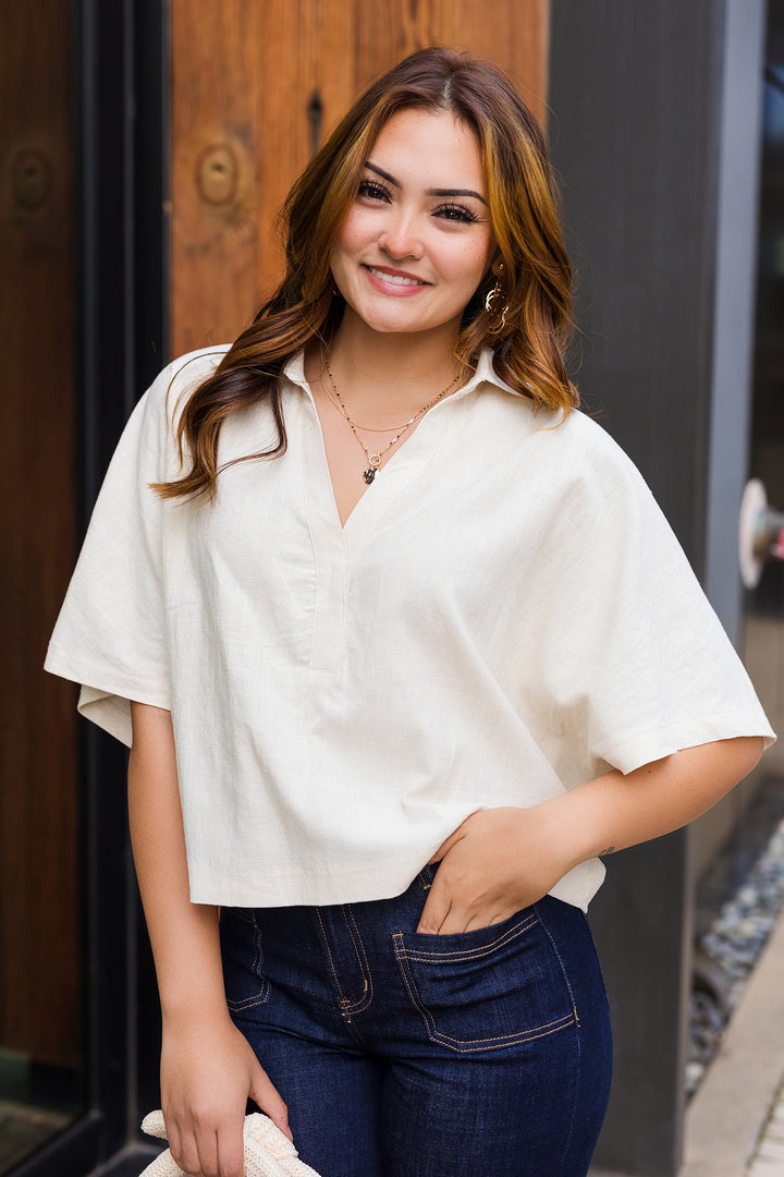 The Brighter Side Linen Collared Top