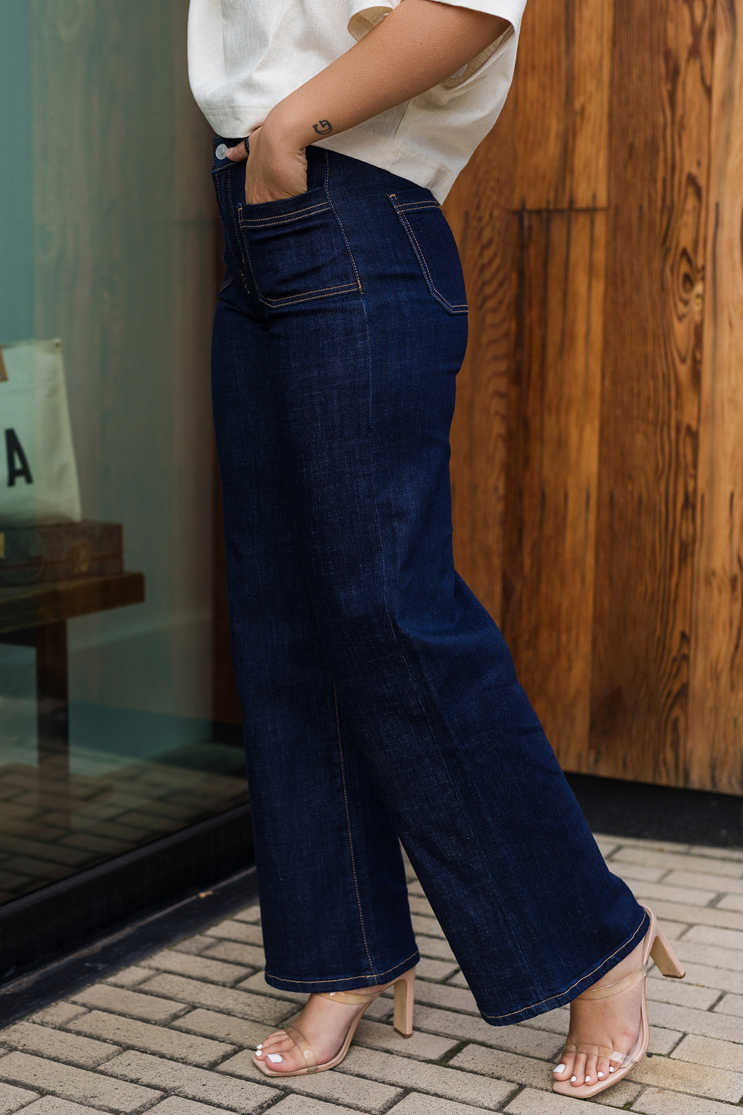 The Dark Mabel High Rise Wide Leg Jeans by Mica Denim