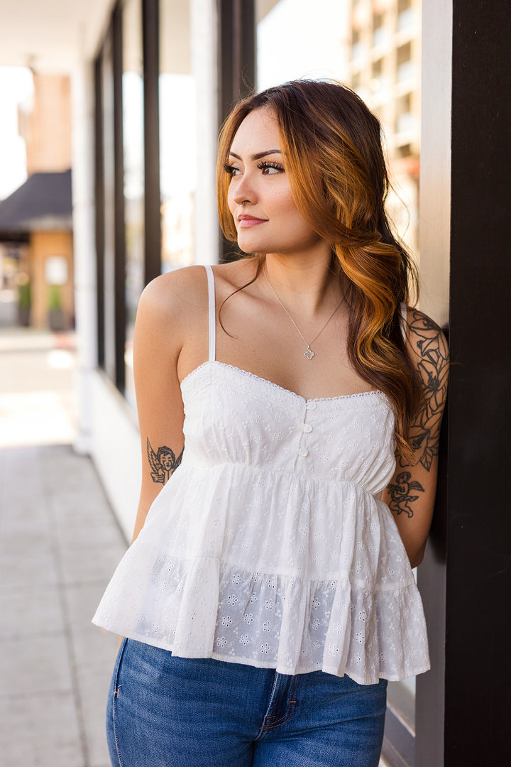 The Days Of Summer White Eyelet Cami Top