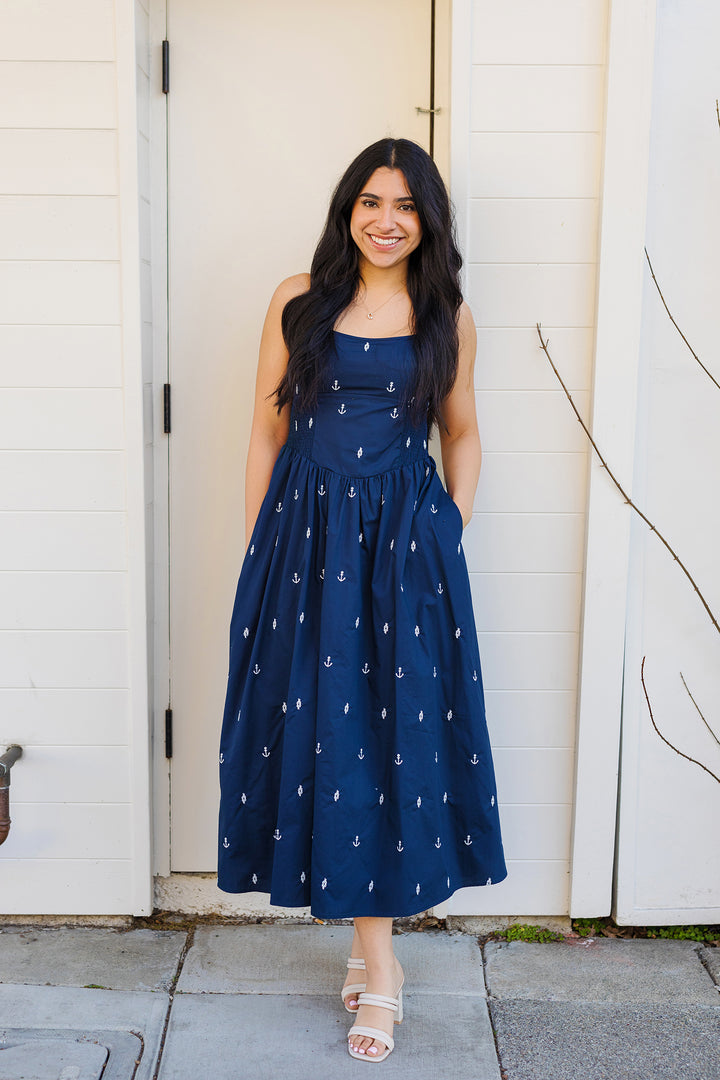 The Setting Seas Navy Midi Dress