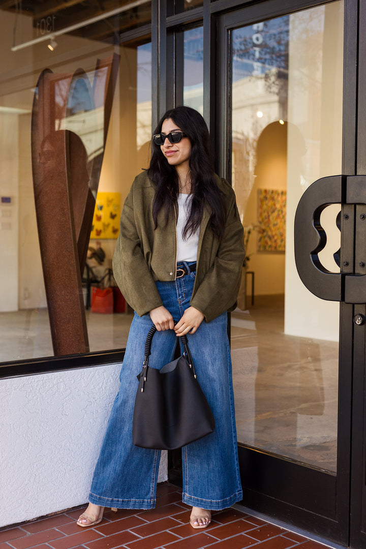 The Downtown It-Girl Suede Bomber Jacket