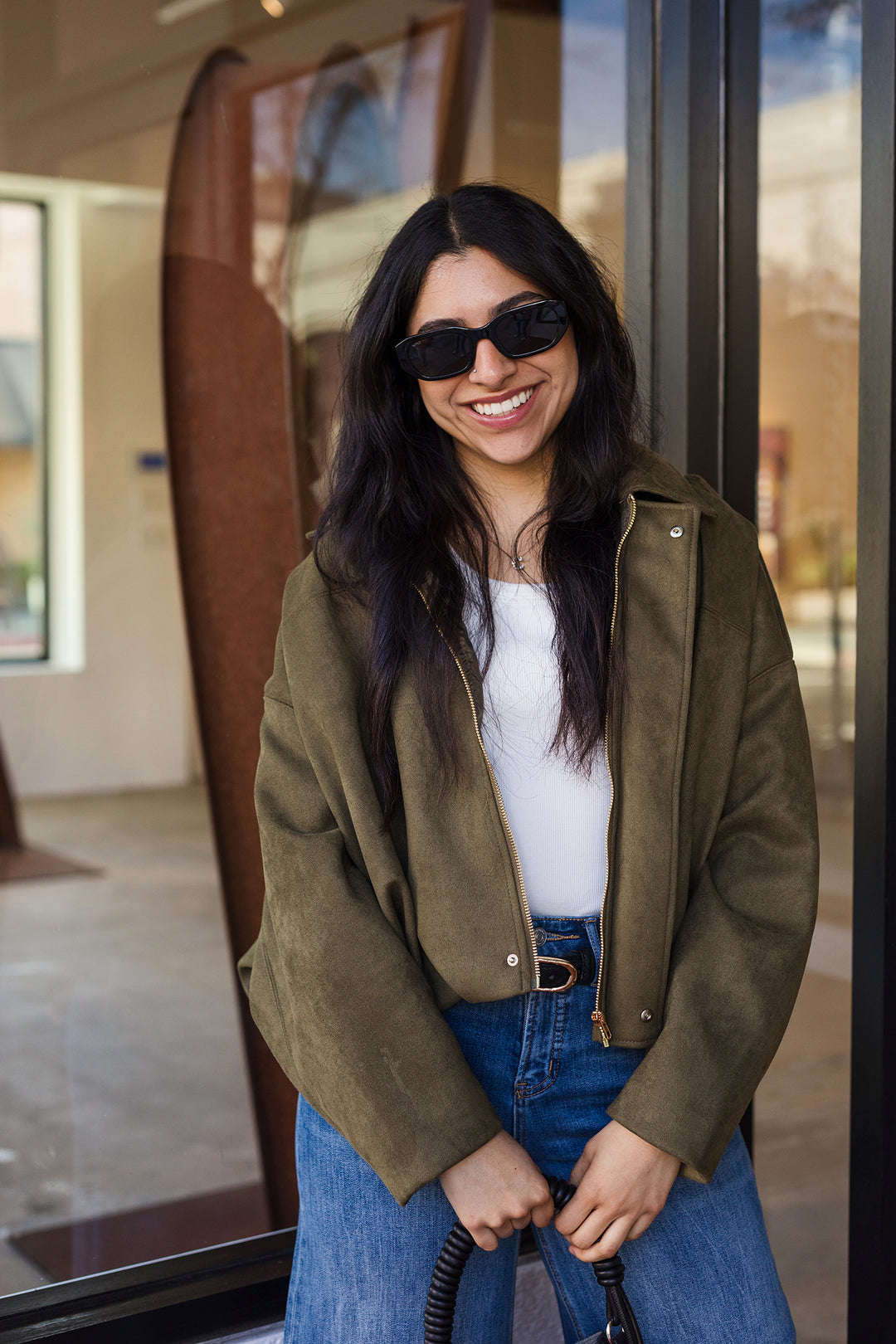 The Downtown It-Girl Suede Bomber Jacket