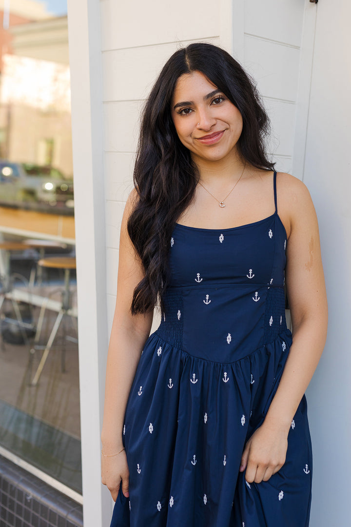 The Setting Seas Navy Midi Dress