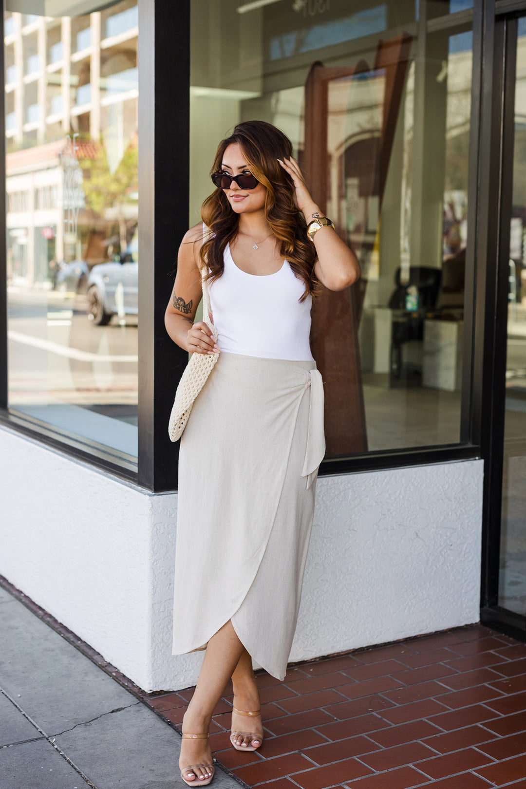 The Cape Cod Linen Side Tie Midi Skirt