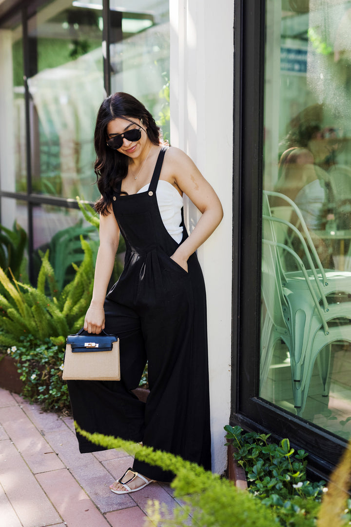 The Total Eclipse Black Linen Wide Leg Overalls