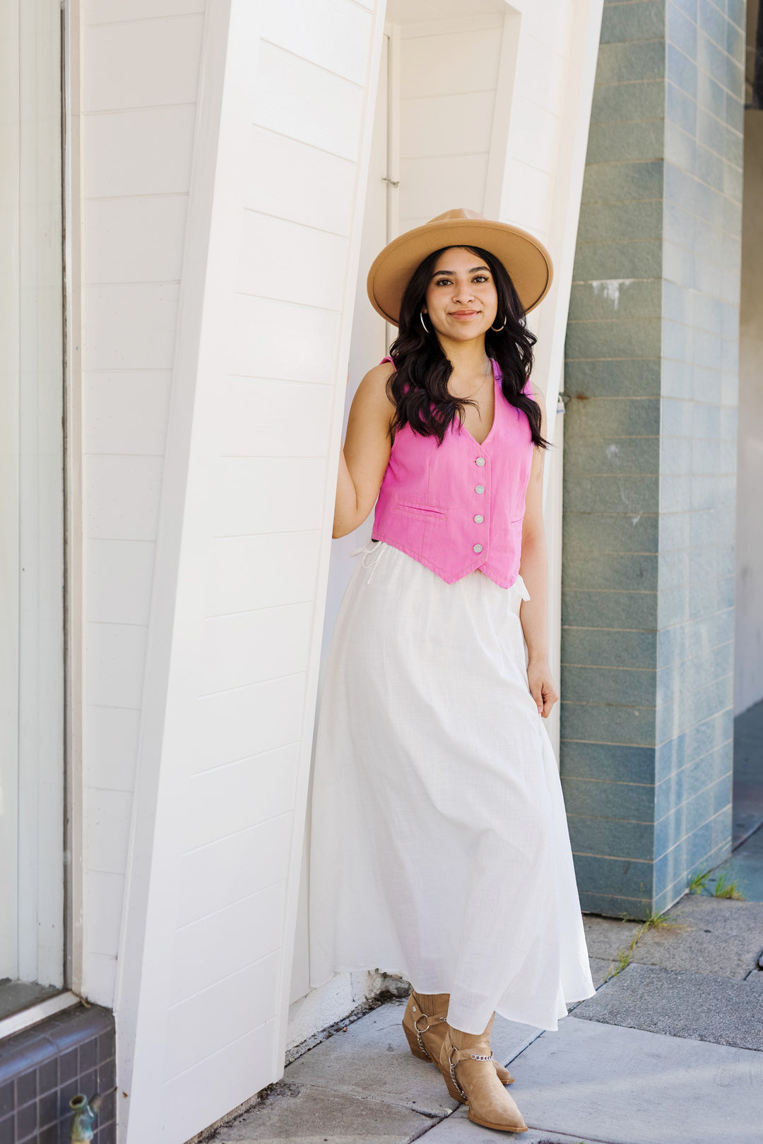 The Field of Daisies White Linen Maxi Skirt