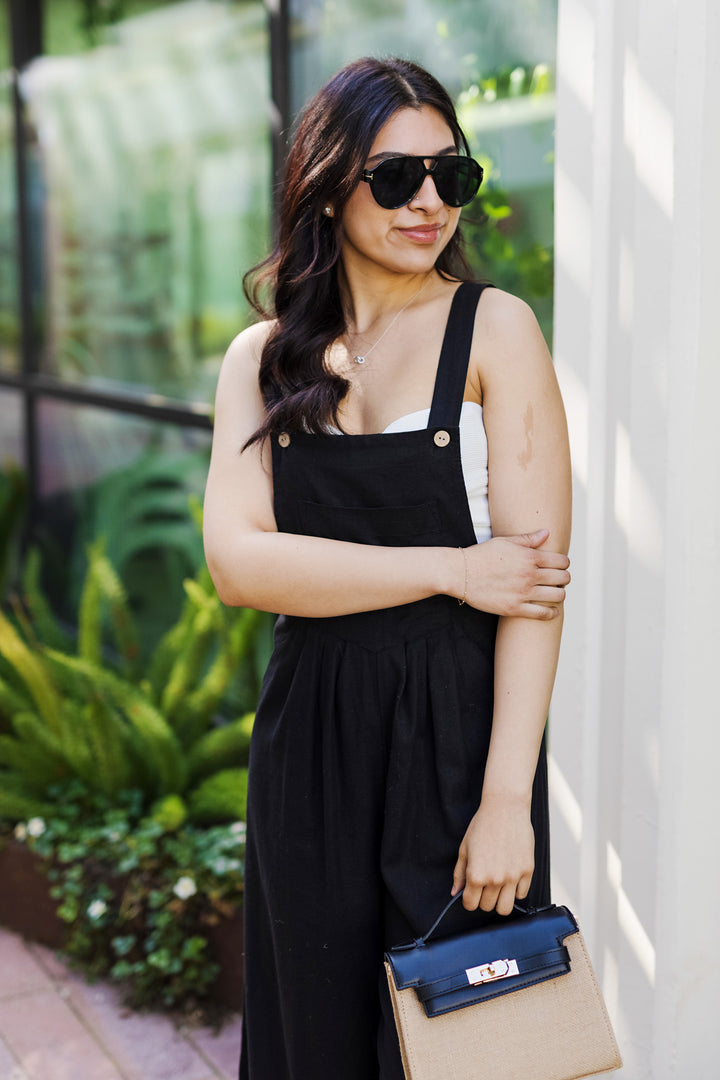 The Total Eclipse Black Linen Wide Leg Overalls