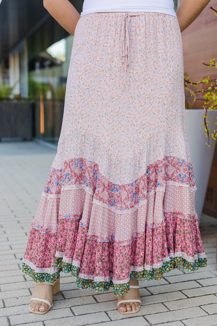 The Spin Her Around Floral Tiered Maxi Skirt