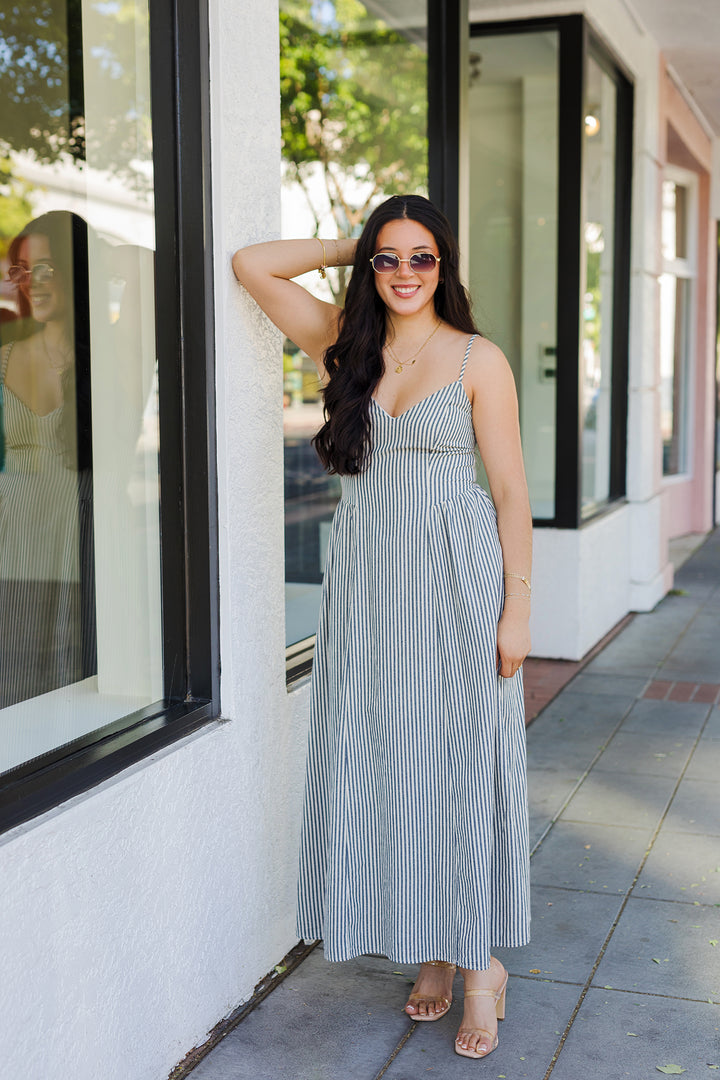 The All American Navy Striped Midi Dress