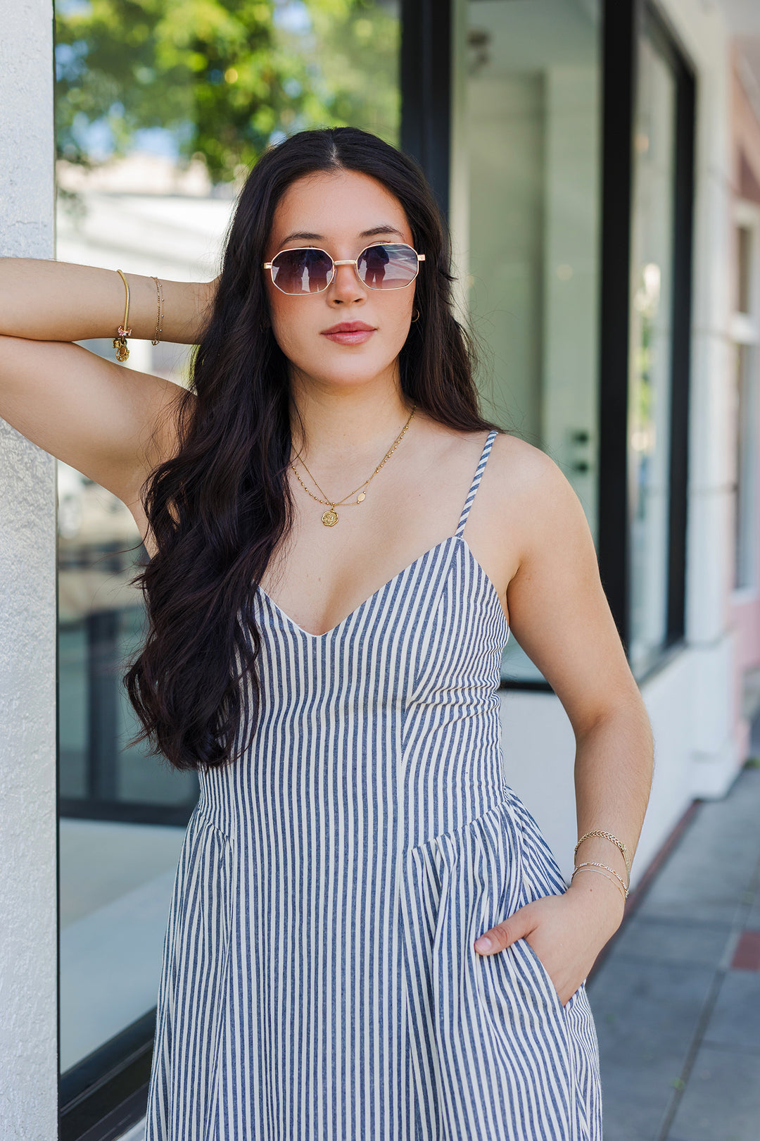 The All American Navy Striped Midi Dress