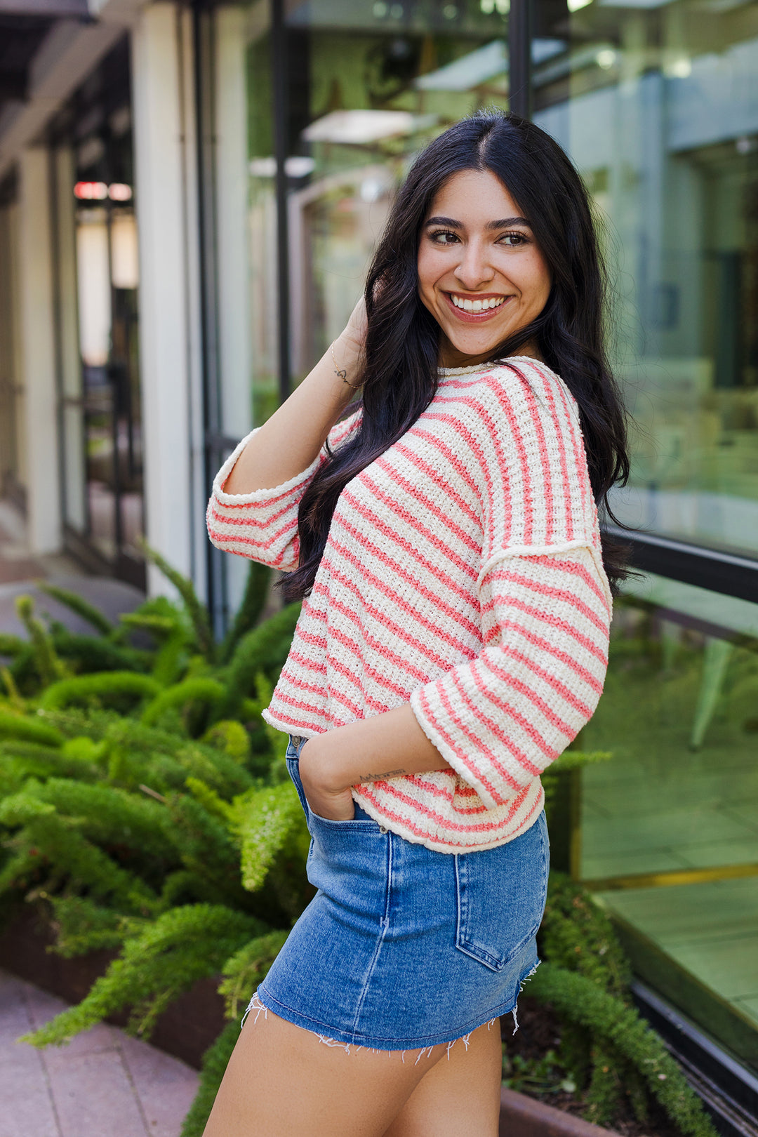 The Girls Trip Striped Coral Summer Sweater