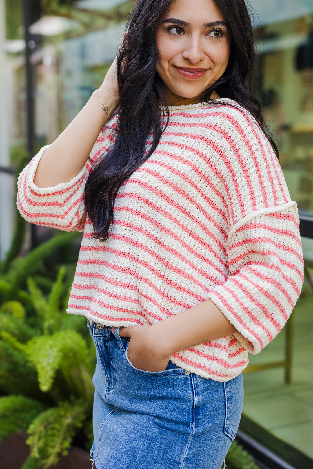 The Girls Trip Striped Coral Summer Sweater