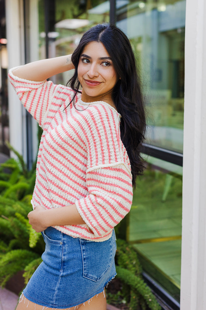 The Girls Trip Striped Coral Summer Sweater