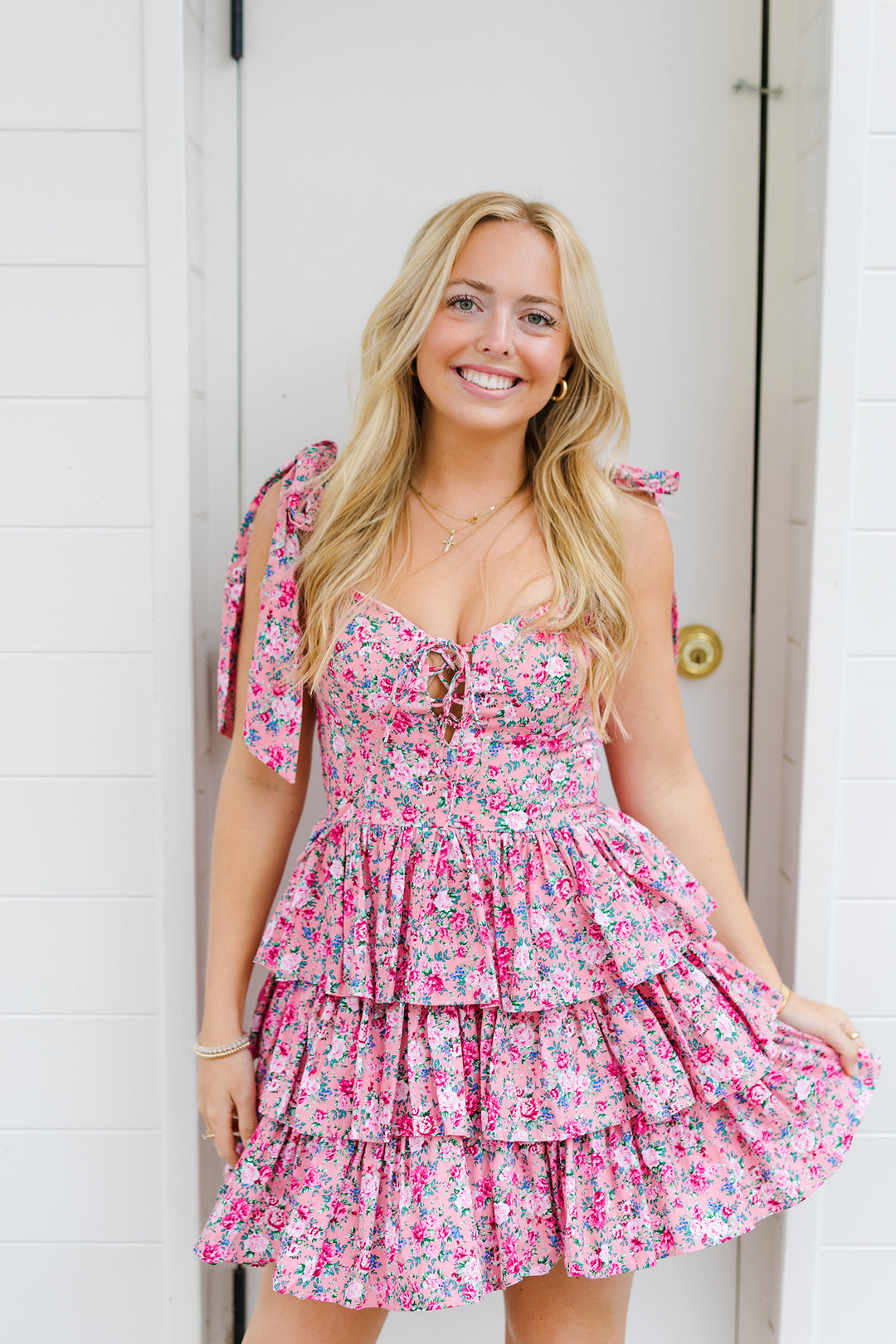 The Get In Line Pink Floral Mini Dress