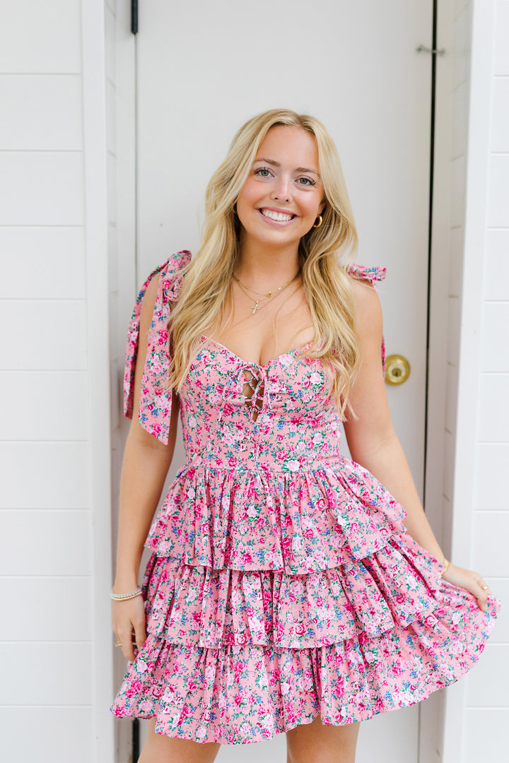 The Get In Line Pink Floral Mini Dress
