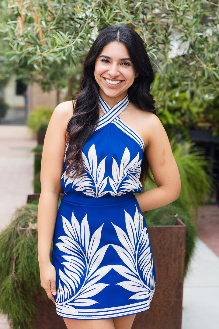The Some Like It Hot Tropical Print Halter Mini Dress