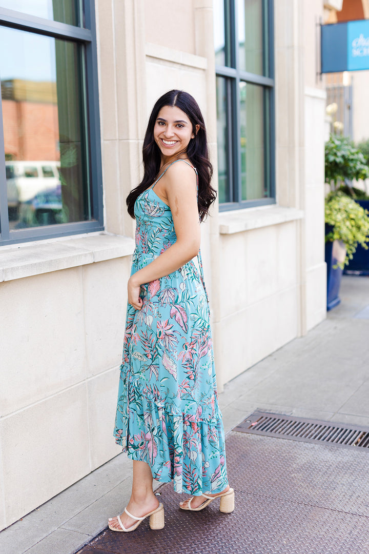 The Bahama Breeze Blue Floral Maxi Dress