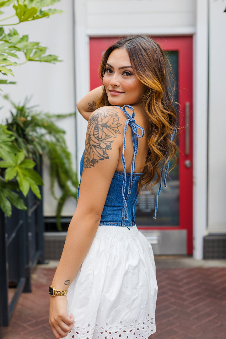 The Low Rider Dark Denim Corset Top
