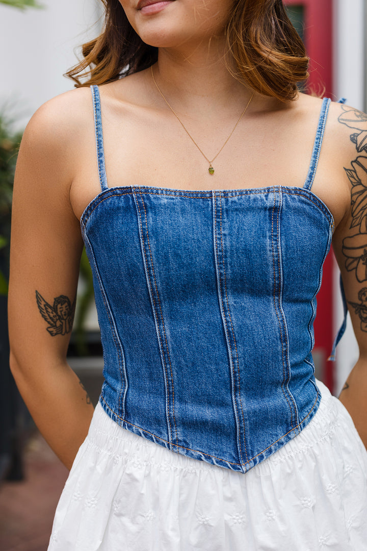 The Low Rider Dark Denim Corset Top