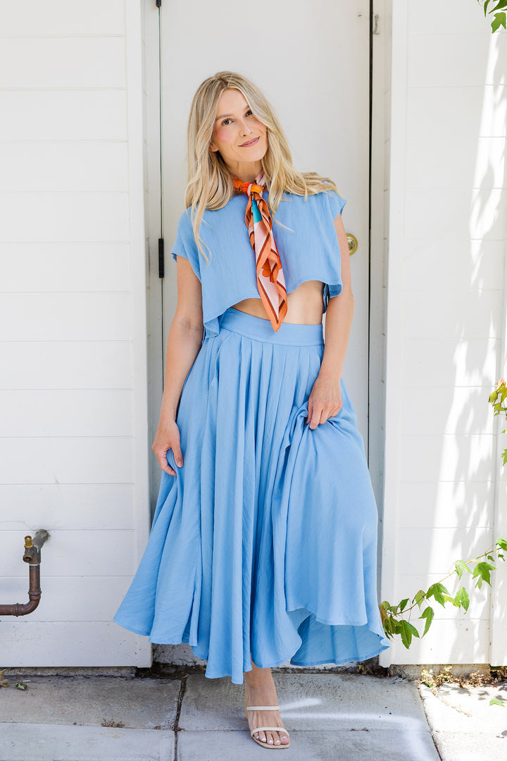 The Cassie Linen Two Piece Top & Midi Skirt Set