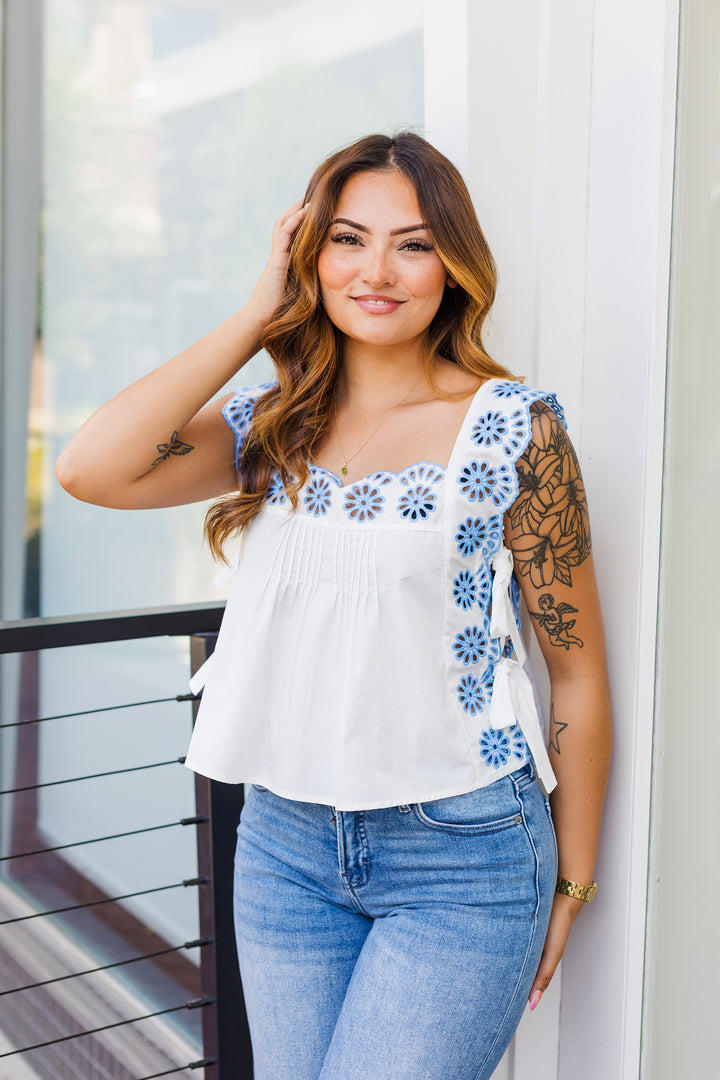 The Forget Me Not Embroidered Crop Top