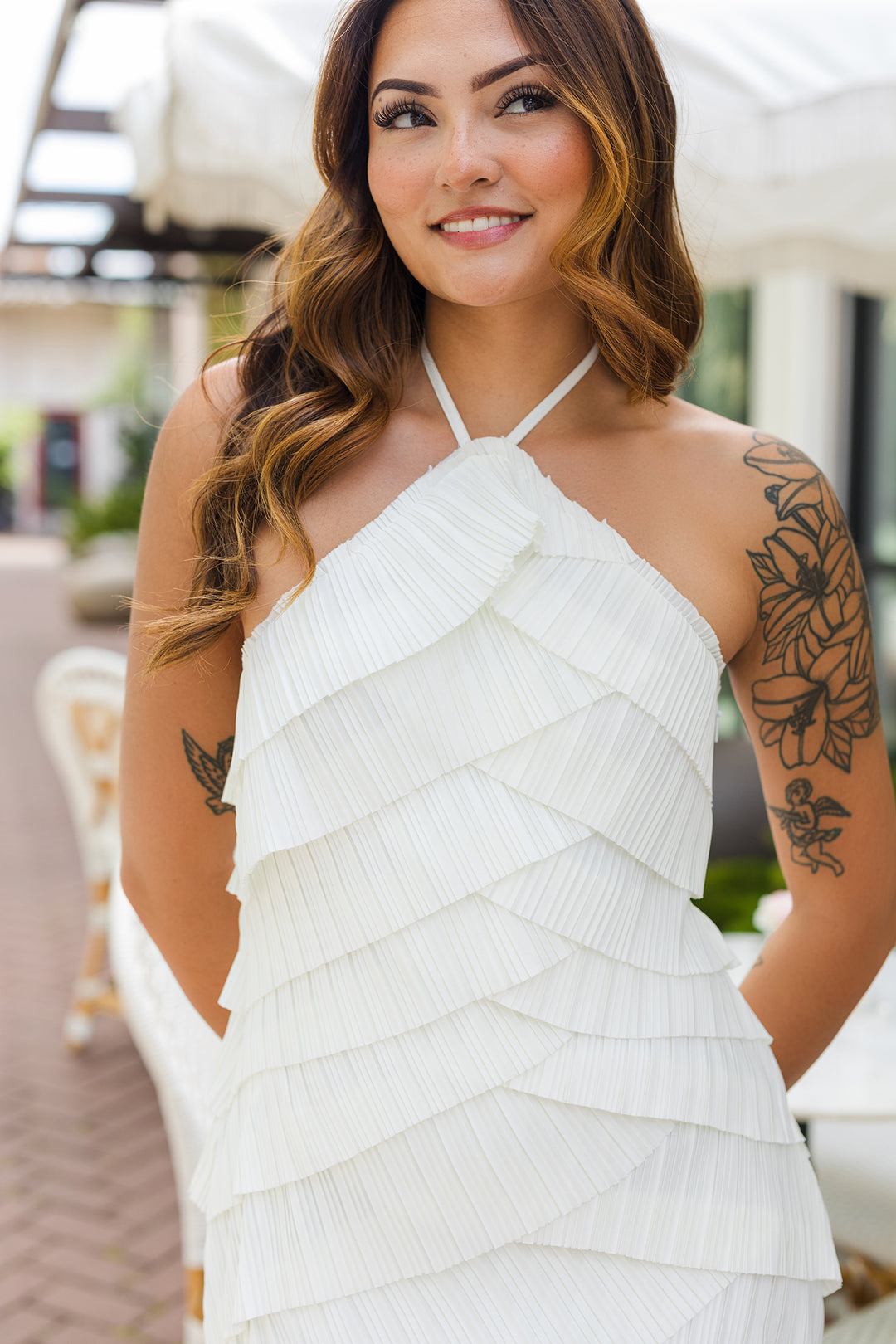The Siren Song Diagonal Pleat Midi Dress