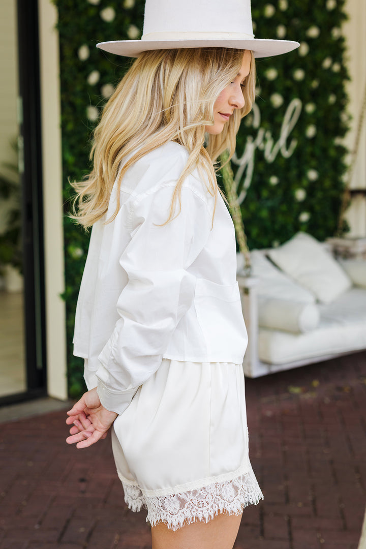 The Alix Satin Lace Trim Shorts