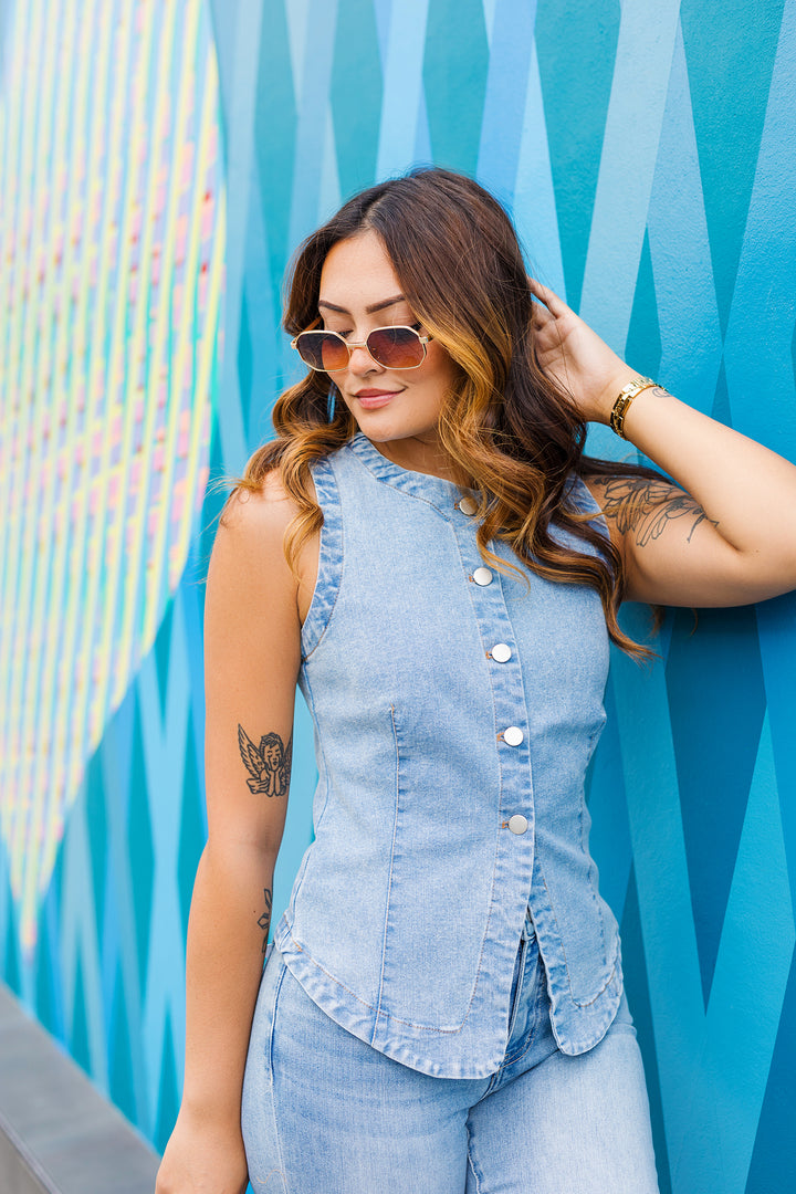 The Country Chic Light Wash Denim Vest Top