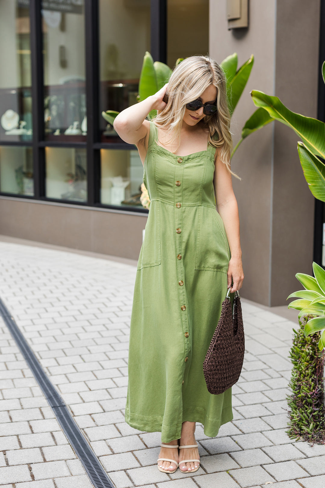 The Broadbeach Button Front Sleeveless Midi Dress