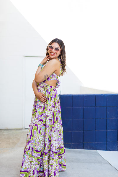 The Feelin Groovy Sage & Purple Maxi Dress