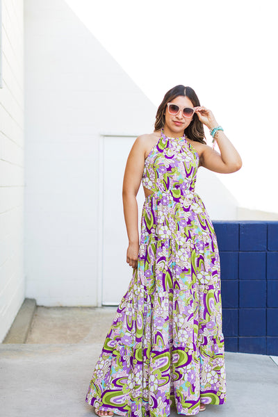 The Feelin Groovy Sage & Purple Maxi Dress