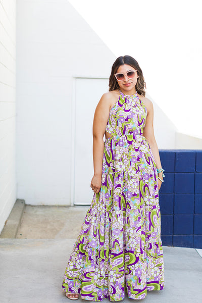 The Feelin Groovy Sage & Purple Maxi Dress