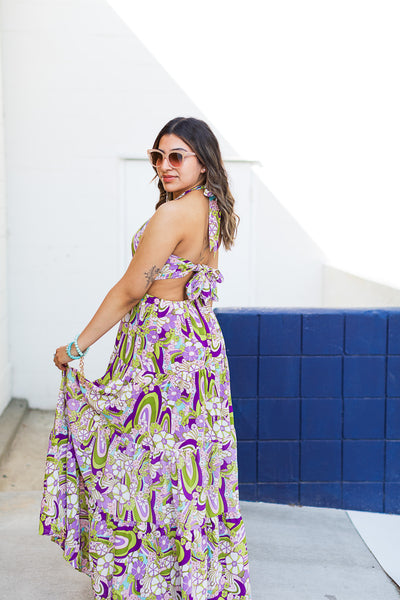 The Feelin Groovy Sage & Purple Maxi Dress