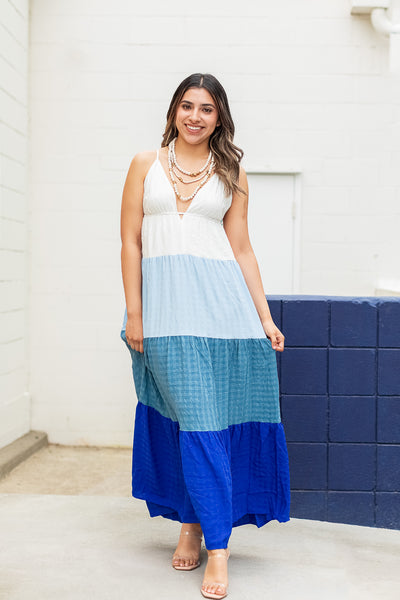 The Oceanside Blue Ombre Tiered Maxi Dress