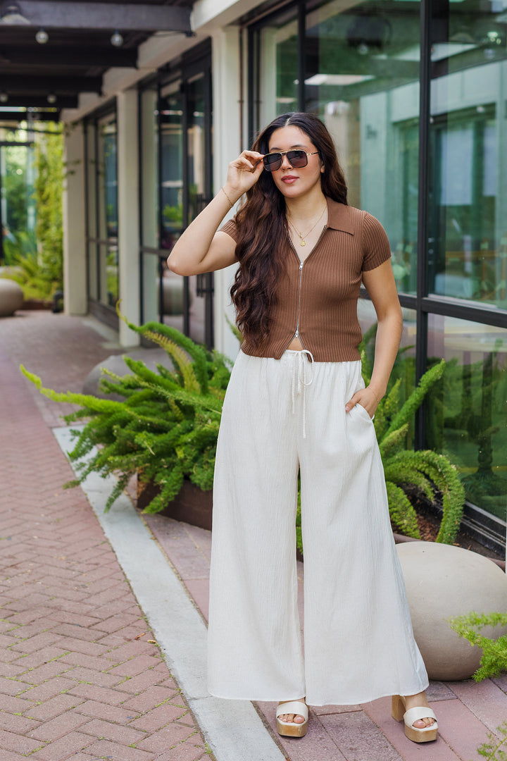 The Round 'Em Up Brown Zip Front Top