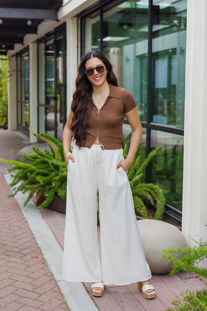 The Round 'Em Up Brown Zip Front Top