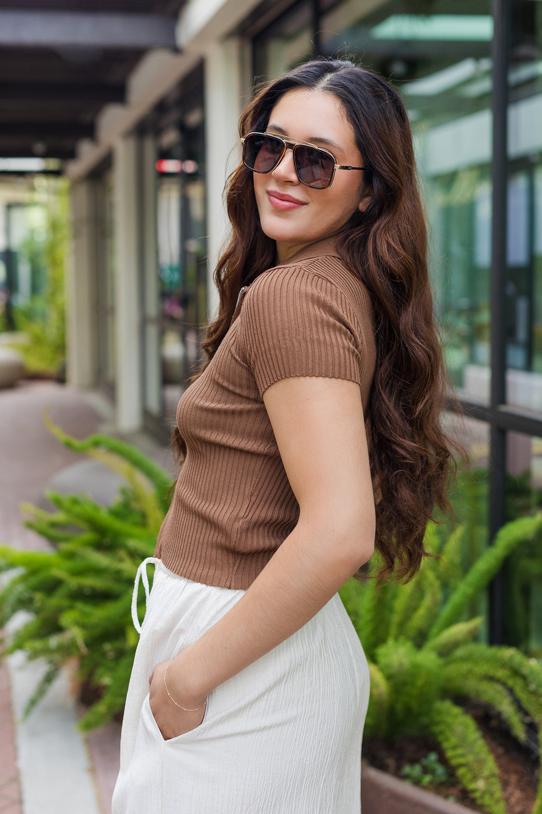 The Round 'Em Up Brown Zip Front Top