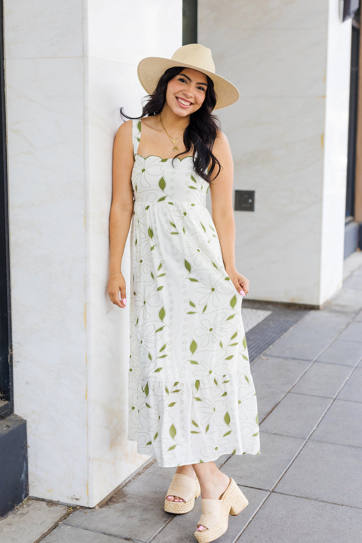 The Falling For You Green Embroidered Maxi Dress