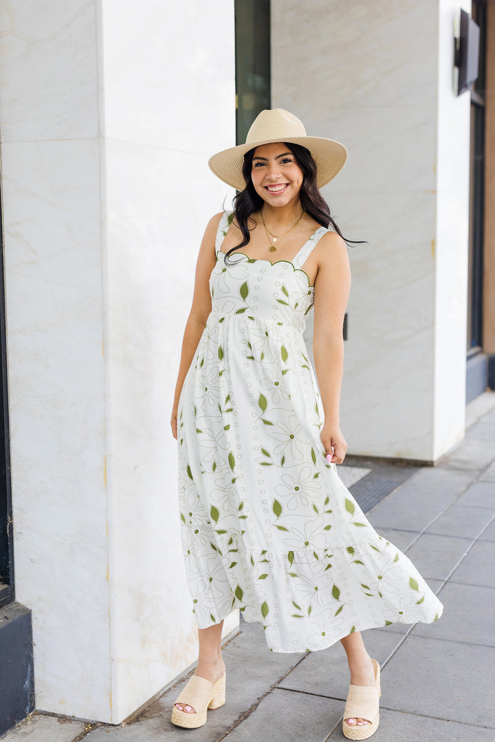 The Falling For You Green Embroidered Maxi Dress