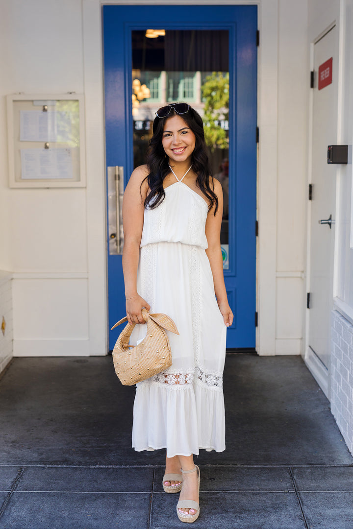 The Champagne Toast Off-White Halter Maxi Dress