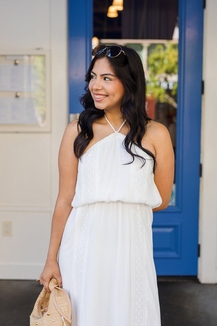 The Champagne Toast Off-White Halter Maxi Dress