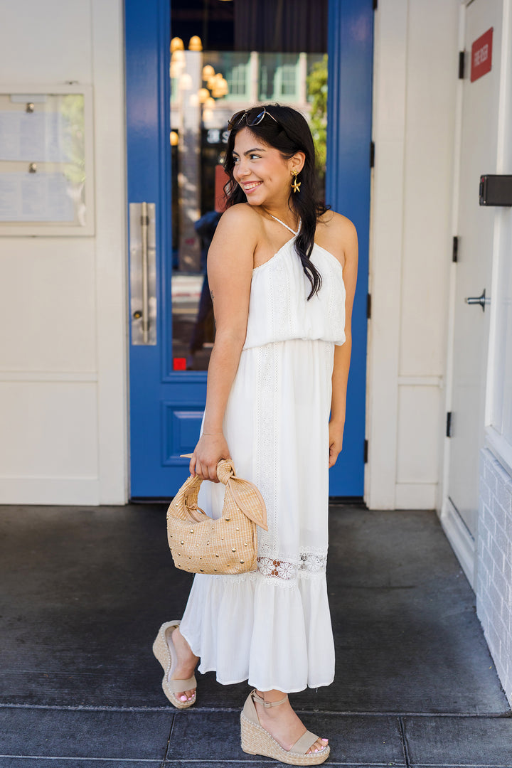 The Champagne Toast Off-White Halter Maxi Dress