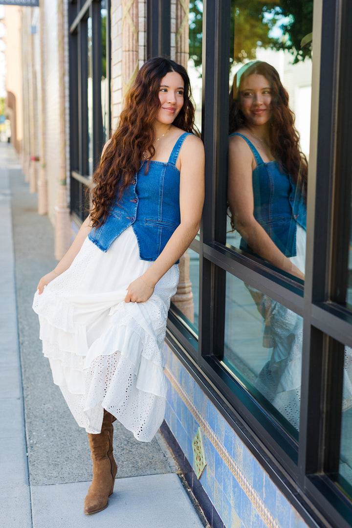 The Denim Days Button Front Tank Top