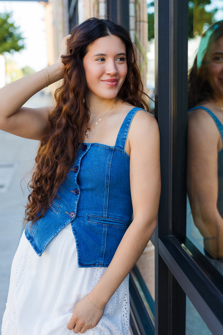 The Denim Days Button Front Tank Top