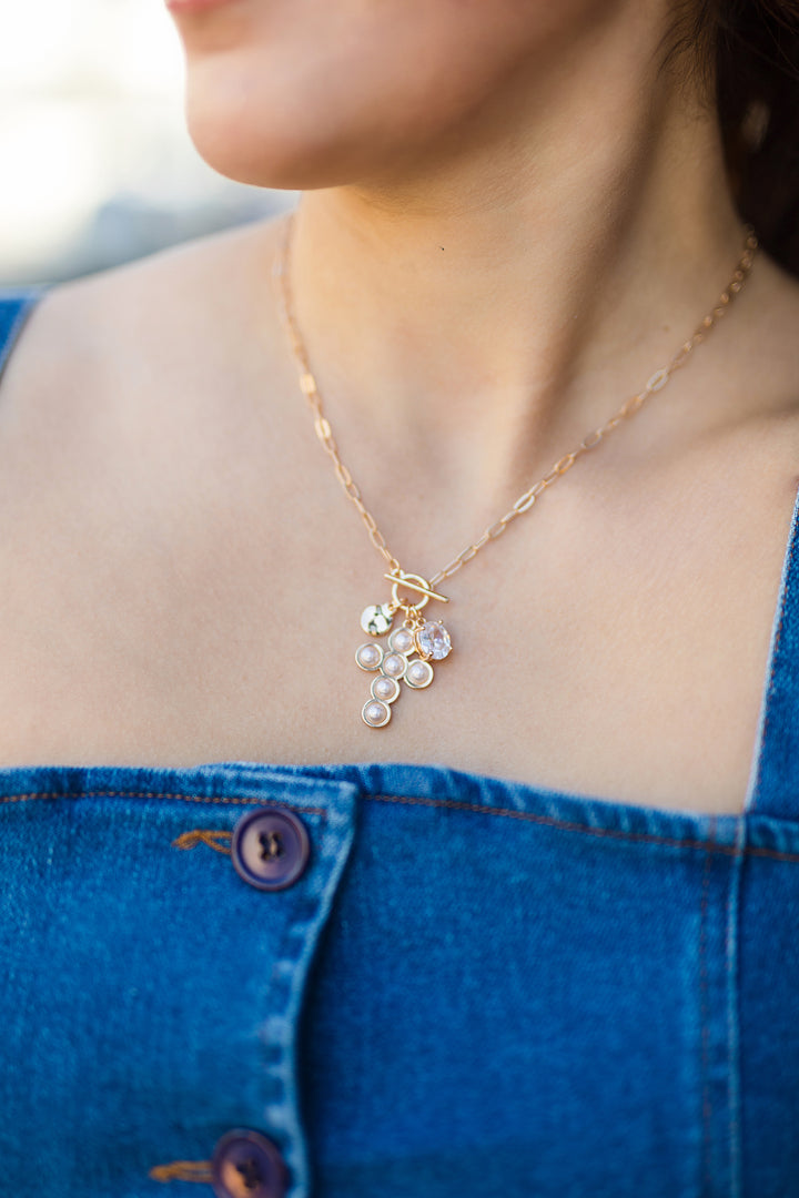The Studded Cross & Gem Toggle Chain Necklace