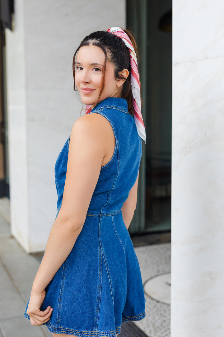 The Time To Roam Dark Wash Denim Romper