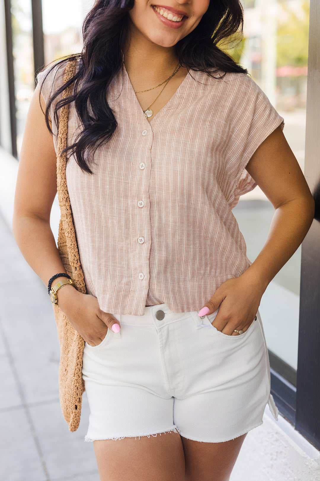 The Lucky In Love Striped Linen Top